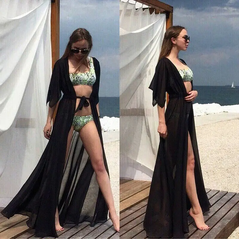 Women Chiffon Bikini Cover Up Cardigan Kimono Perspective Swimsuit Swimwear Beach Long Maxi Dress with Belt
Women Chiffon Bikini Cover Up Cardigan Kimono Perspective Swimsuit Swimwear Beach Long Maxi Dress with Belt