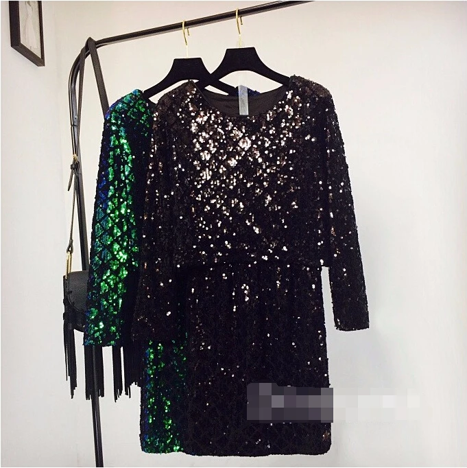 Women's autumn winter sequins o-neck female slim pure color pullover shirt tops+package hip dress two piece TB3399
Women's autumn winter sequins o-neck female slim pure color pullover shirt tops+package hip dress two piece TB3399