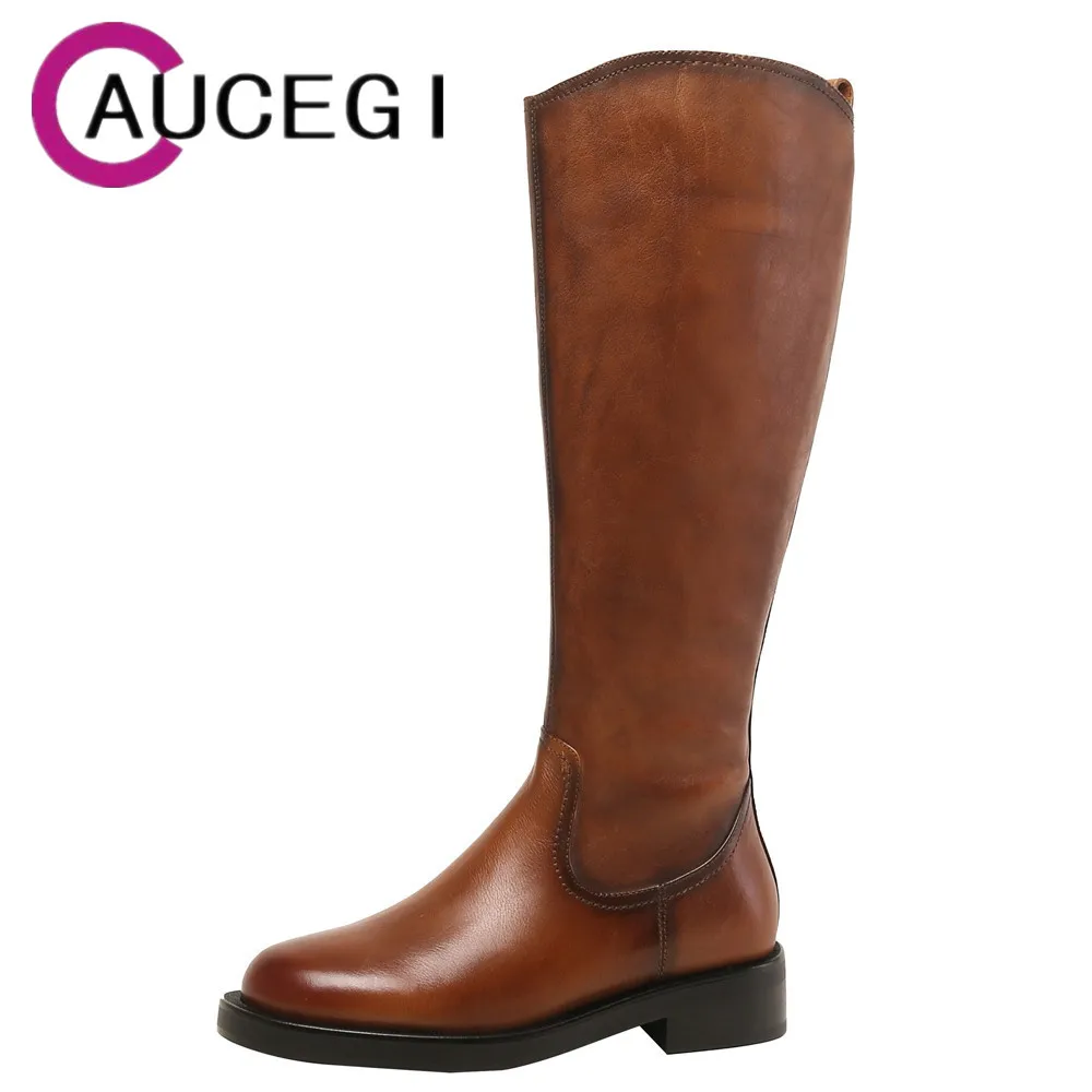 Aucegi Autumn Winter Round Toe Zipper Knee High Boots Square Low Heel Fashion Genuine Leather Women Daily Life Shoes Size 34-39
Aucegi Autumn Winter Round Toe Zipper Knee High Boots Square Low Heel Fashion Genuine Leather Women Daily Life Shoes Size 34-39