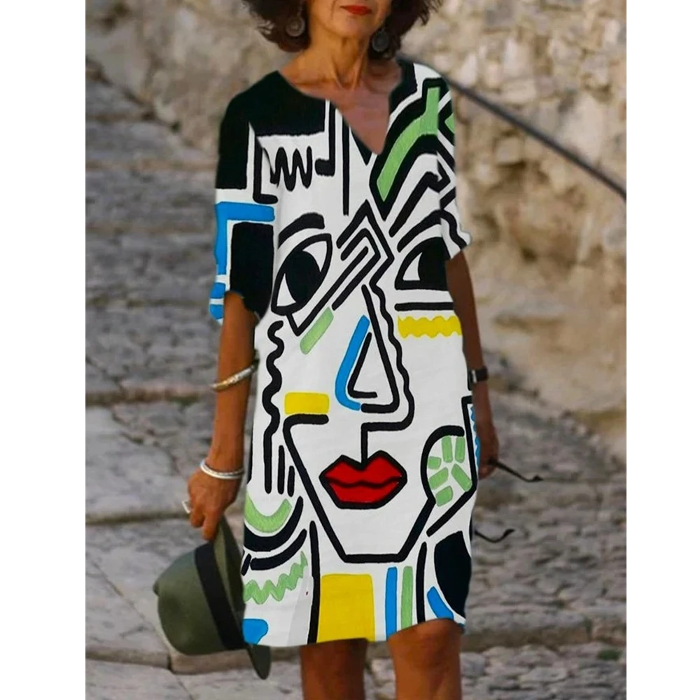 Lugentolo Women Dress Abstract Face Print Sleeve V-neck Spring Autumn Fashion Plus Size High Waist A-Line Midi Dress
Lugentolo Women Dress Abstract Face Print Sleeve V-neck Spring Autumn Fashion Plus Size High Waist A-Line Midi Dress