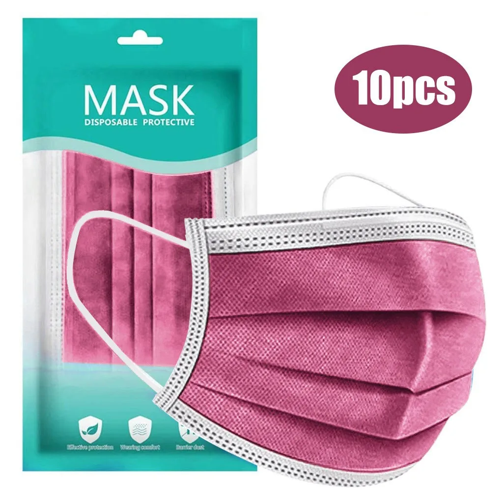 

10pcS Pink Purple Disposable Face Mask Red Masks 3ply Ear Loop Masks Mascarillas Maseczka Na Twarz Masque Halloween Cosplay