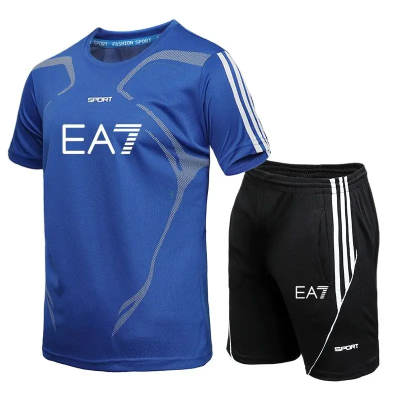2021 new polyester men's suit sports suit short-sleeved sweatshirt men's running 2 gym men's T-shirt + shorts suit 
2021 new polyester men's suit sports suit short-sleeved sweatshirt men's running 2 gym men's T-shirt + shorts suit