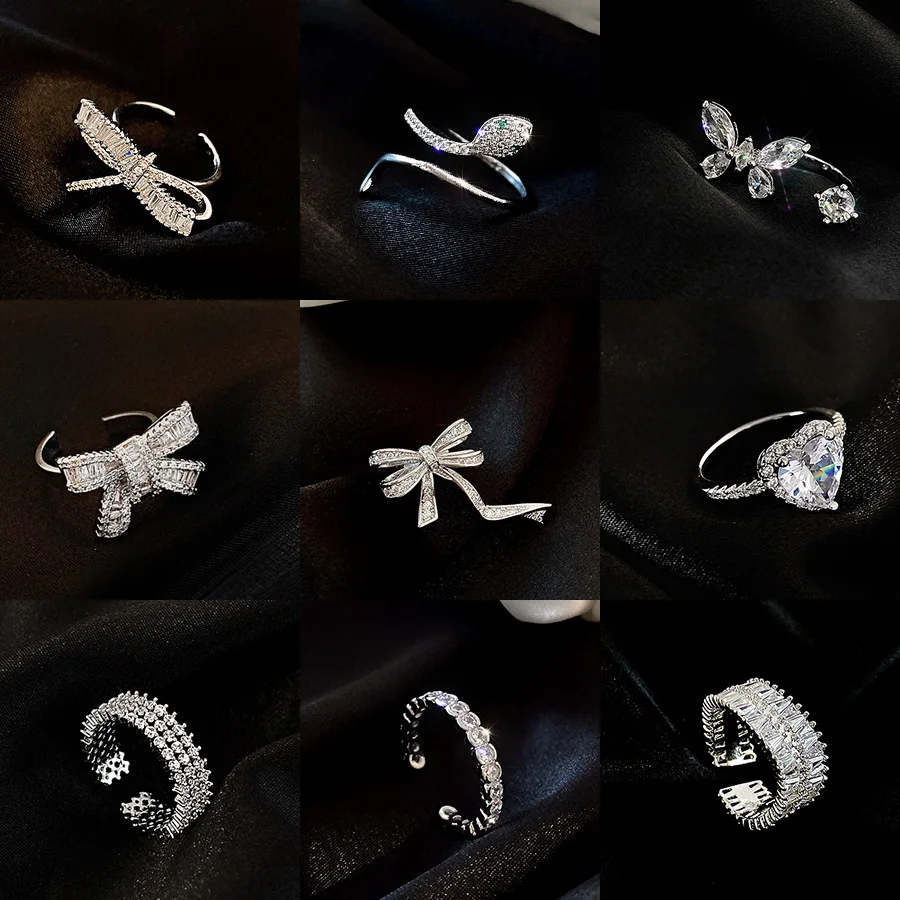 Hot Selling Fashion Women's Ring Cute Silver Color Zircon Rings Opening Adjustable Metal Ring New Female Jewelry Gift 
Hot Selling Fashion Women's Ring Cute Silver Color Zircon Rings Opening Adjustable Metal Ring New Female Jewelry Gift