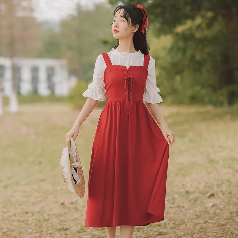 two pieces straps connect summer new dress short sleeve sweet dresses women's clothing
two pieces straps connect summer new dress short sleeve sweet dresses women's clothing