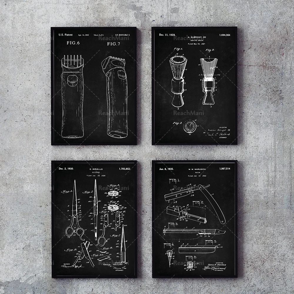 Barber shop patent 4-piece set, fashionable cool gifts, brushes, razors, shaver, scissors, barber shop artwork, patent print dec
Barber shop patent 4-piece set, fashionable cool gifts, brushes, razors, shaver, scissors, barber shop artwork, patent print dec