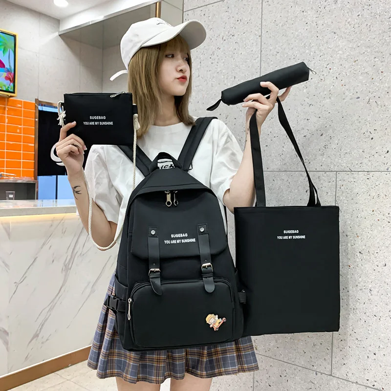 2020 New 4Pcs/set Canvas School Bag For Teenagers Girls Student High Quality Women Travel Backpacks Female Book Bags | Багаж и сумки