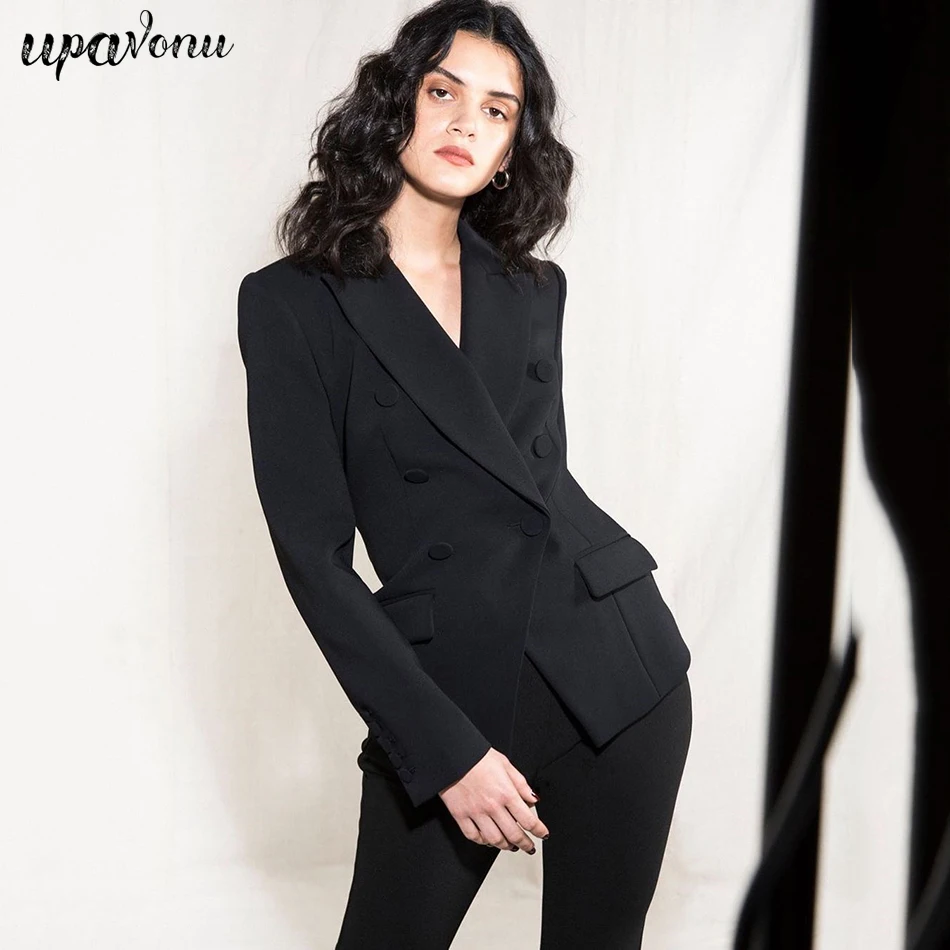 2019 Winter Black Women's Set Long Sleeve Double-Breasted Pocket Jacket and Pants Casual 2 Two-piece Celebrity Runway Party Set
2019 Winter Black Women's Set Long Sleeve Double-Breasted Pocket Jacket and Pants Casual 2 Two-piece Celebrity Runway Party Set