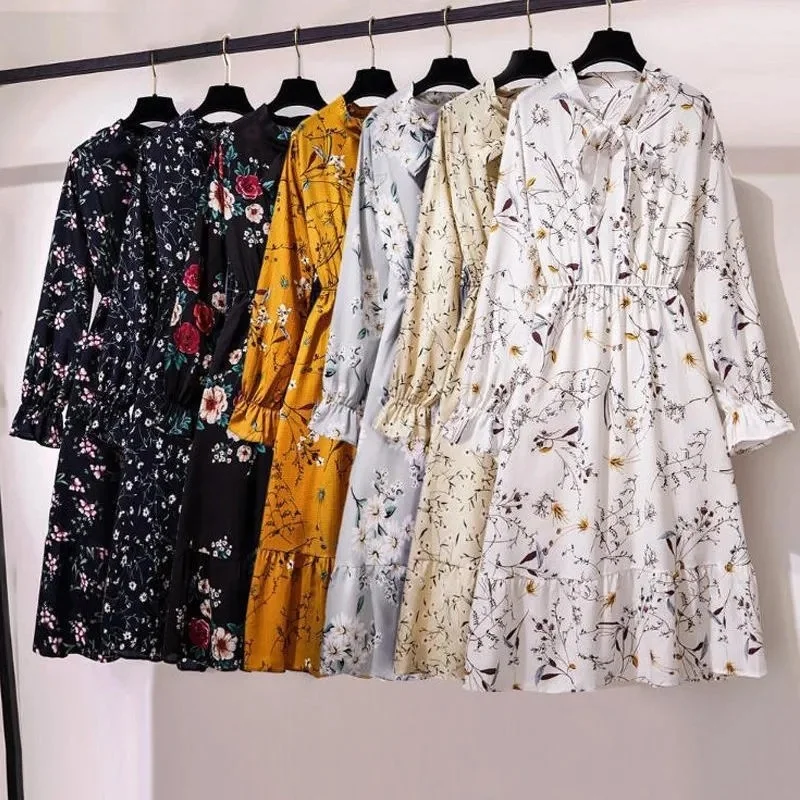 Women Casual Summer Dress Lady Korean Style Vintage Floral Printed Chiffon Shirt Dress Long Sleeve Bow Midi Summer Dress Vestido
Women Casual Summer Dress Lady Korean Style Vintage Floral Printed Chiffon Shirt Dress Long Sleeve Bow Midi Summer Dress Vestido