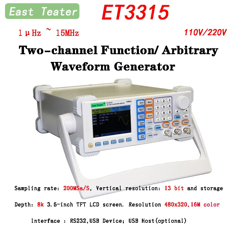 ET3315 Dual Channel Function Arbitrary Waveform Generator USB Device 1μHz~15MHz Accurate Stable DDS Function Generator Signal
ET3315 Dual Channel Function Arbitrary Waveform Generator USB Device 1μHz~15MHz Accurate Stable DDS Function Generator Signal