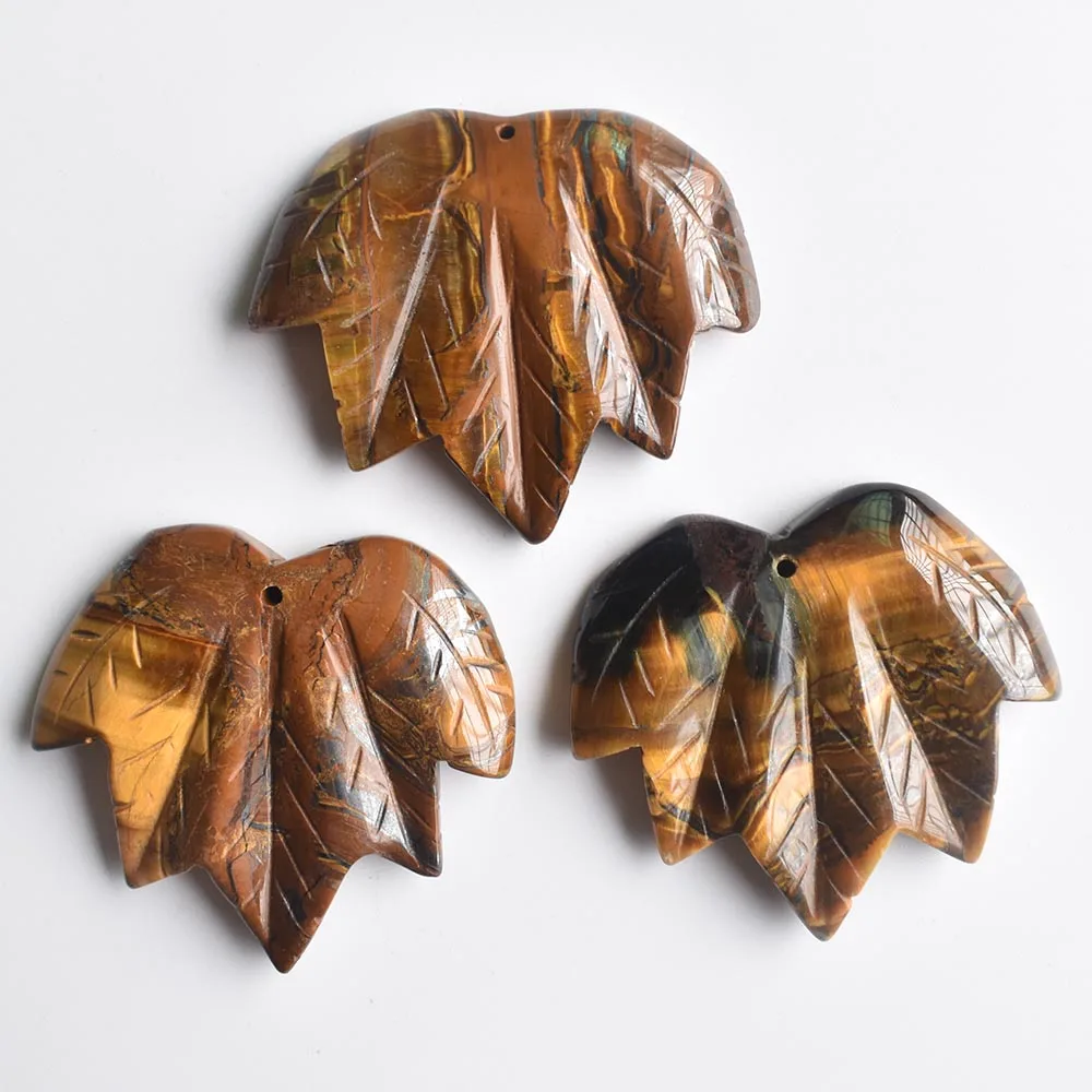 Fashion good quality Carved Natural India onyx tiger eye stone maple leaf pendant charms for jewelry making 4pcs Free shipping | Украшения