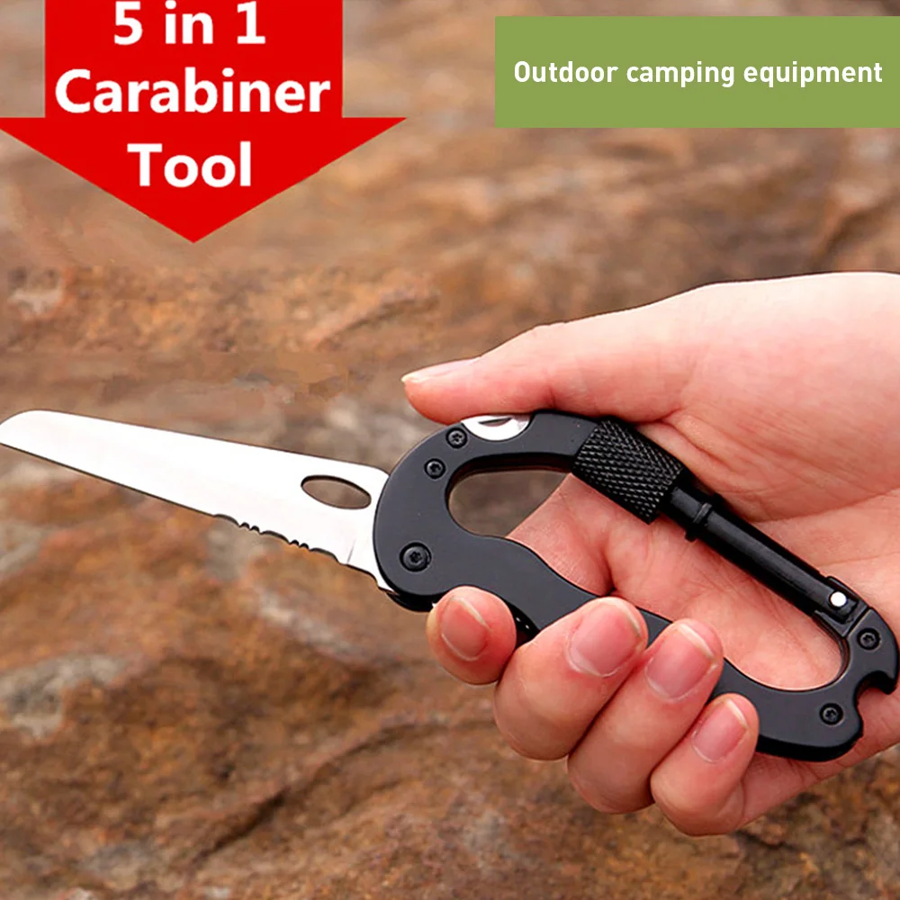5 in 1 Multitool Carabiner Knife Foldable Survival D Shape Keychain Buckle Climbing Keychain Clip For Outdoor Hiking Camping
5 in 1 Multitool Carabiner Knife Foldable Survival D Shape Keychain Buckle Climbing Keychain Clip For Outdoor Hiking Camping
