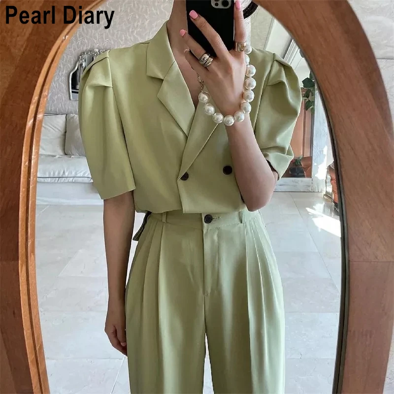 Vintage Pants Sets Loose 2 Two Piece Set Women Puff Sleeve Shirt and High Waist Long Suit Pants Casual Ensemble Femme Summer
Vintage Pants Sets Loose 2 Two Piece Set Women Puff Sleeve Shirt and High Waist Long Suit Pants Casual Ensemble Femme Summer