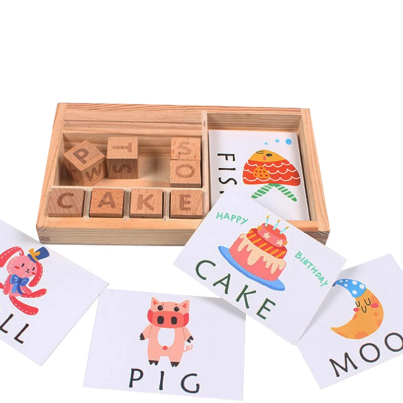 Baby learning toy Wooden Spelling English Word Game Letters Cardboard Montessori Teaching Spell Word Building Blocks
Baby learning toy Wooden Spelling English Word Game Letters Cardboard Montessori Teaching Spell Word Building Blocks