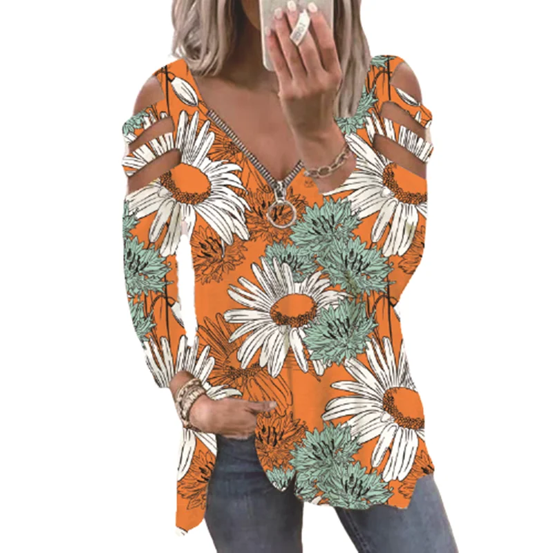 Summer Women Floral Print T-shirts Casual Long Sleeve Zipper V-Neck Top Women Loose Hollow Out T shirt 3XL Over sized Clothing
Summer Women Floral Print T-shirts Casual Long Sleeve Zipper V-Neck Top Women Loose Hollow Out T shirt 3XL Over sized Clothing