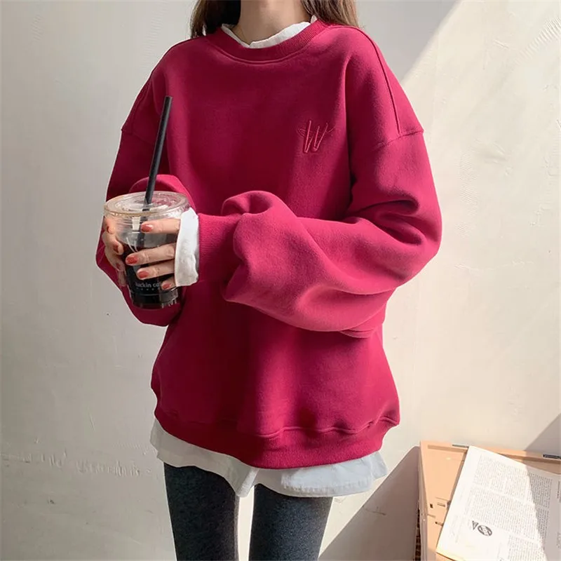 Crewneck Letter Embroidery Long Sleeves Sweatshirt Women Harajuku Hoodie Korean Solid Color Fashion Oversize Tops Women Clothing
Crewneck Letter Embroidery Long Sleeves Sweatshirt Women Harajuku Hoodie Korean Solid Color Fashion Oversize Tops Women Clothing