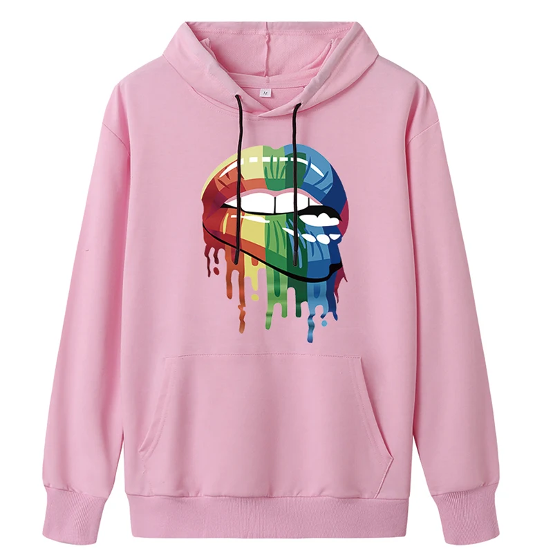 QRWR 2020 Autumn Women Hoodies Casual Lip Print Rainbow Pullover Sweatshirt Fashion Loose Pocket Solid Color Sweatshirt Women
QRWR 2020 Autumn Women Hoodies Casual Lip Print Rainbow Pullover Sweatshirt Fashion Loose Pocket Solid Color Sweatshirt Women