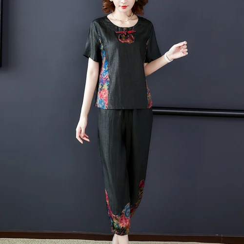 Chinese Style Women Two Piece Outfits Summer Middle Aged Women 2 Piece Set Top And Pants Casual Ensemble Femme Survetement
Chinese Style Women Two Piece Outfits Summer Middle Aged Women 2 Piece Set Top And Pants Casual Ensemble Femme Survetement