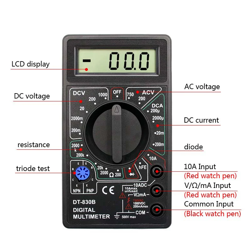 Digital Multimeter AC/DC Ammeter Volt Ohm Tester Meter Multimetro With Thermocouple LCD Portable
Digital Multimeter AC/DC Ammeter Volt Ohm Tester Meter Multimetro With Thermocouple LCD Portable