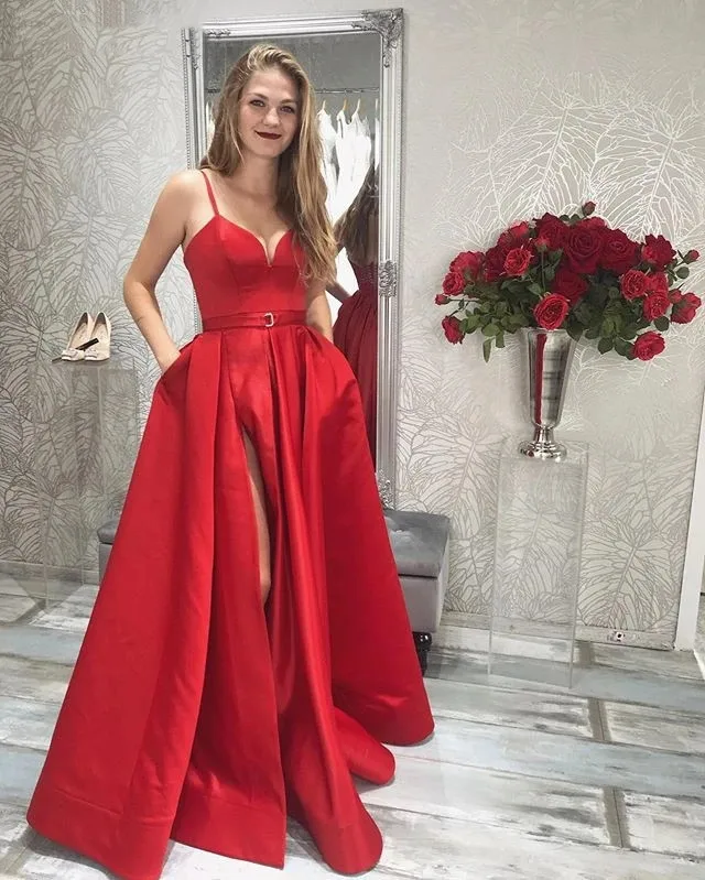 Cheap High Side Split Evening Dresses 2020 Spaghetti Strap With Pockets Special Occasion Dresses Formal Party Prom Gowns
Cheap High Side Split Evening Dresses 2020 Spaghetti Strap With Pockets Special Occasion Dresses Formal Party Prom Gowns