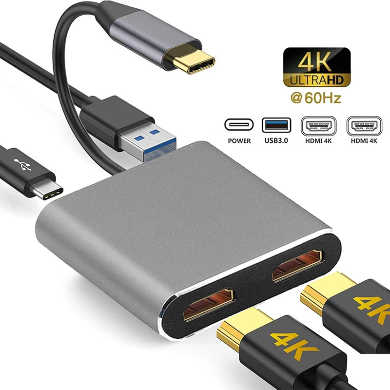 4 in 1 USB C to Dual HDMI Adapter 4K USB 3.0 Type C HUB Converter Port PD Charge
4 in 1 USB C to Dual HDMI Adapter 4K USB 3.0 Type C HUB Converter Port PD Charge