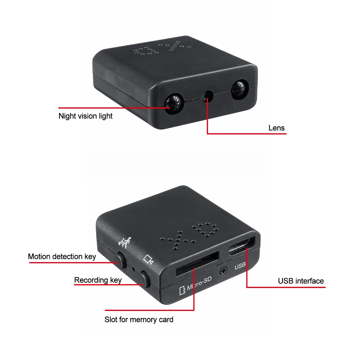 

Мини-камера ночного видения HD XD видеокамера циклическая видеолента стандартная функция XD видеокамера с картой памяти