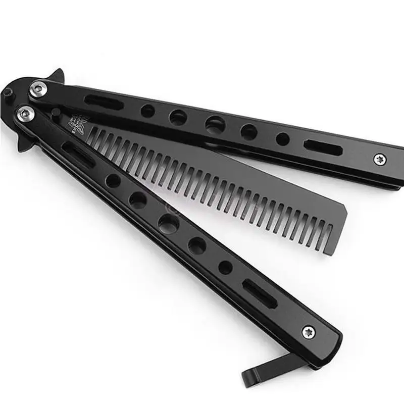 Black/Silver Cool Salon Combs Foldable Hair Comb Knife Butterfly Comb Outdoor Knife Steel In Practice Trainer Cam
Black/Silver Cool Salon Combs Foldable Hair Comb Knife Butterfly Comb Outdoor Knife Steel In Practice Trainer Cam