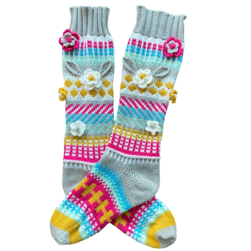 Women Winter Crochet Knitted Knee High Socks Vintage Ethnic Multicolor Geometry Striped Pattern 3D Flower Calf Stockings Hosiery
Women Winter Crochet Knitted Knee High Socks Vintage Ethnic Multicolor Geometry Striped Pattern 3D Flower Calf Stockings Hosiery