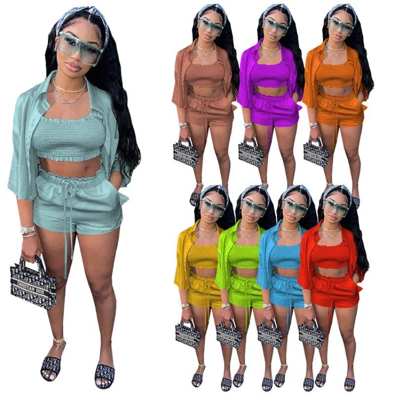 Women High Elastic Satin Wave Wrinkled Shirt Blouses + Crop Top + Shorts Match Set Female 3 Pieces Women Tracksuit Outfits
Women High Elastic Satin Wave Wrinkled Shirt Blouses + Crop Top + Shorts Match Set Female 3 Pieces Women Tracksuit Outfits