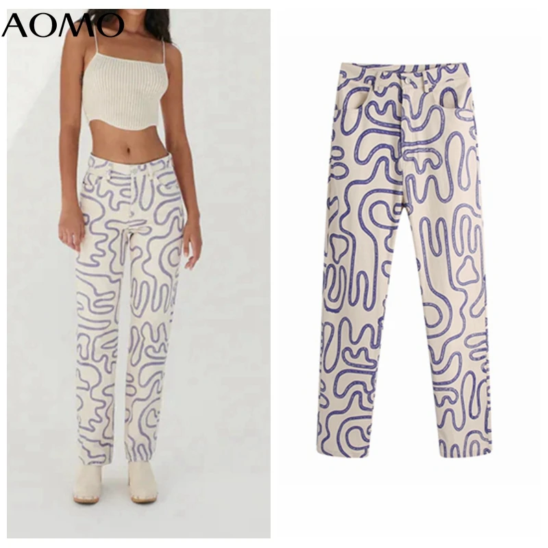 AOMO Women's Pants Print Straight Jeans Women High Waist 2021 Autumn Winter Pants Casual Trousers BE107A
AOMO Women's Pants Print Straight Jeans Women High Waist 2021 Autumn Winter Pants Casual Trousers BE107A