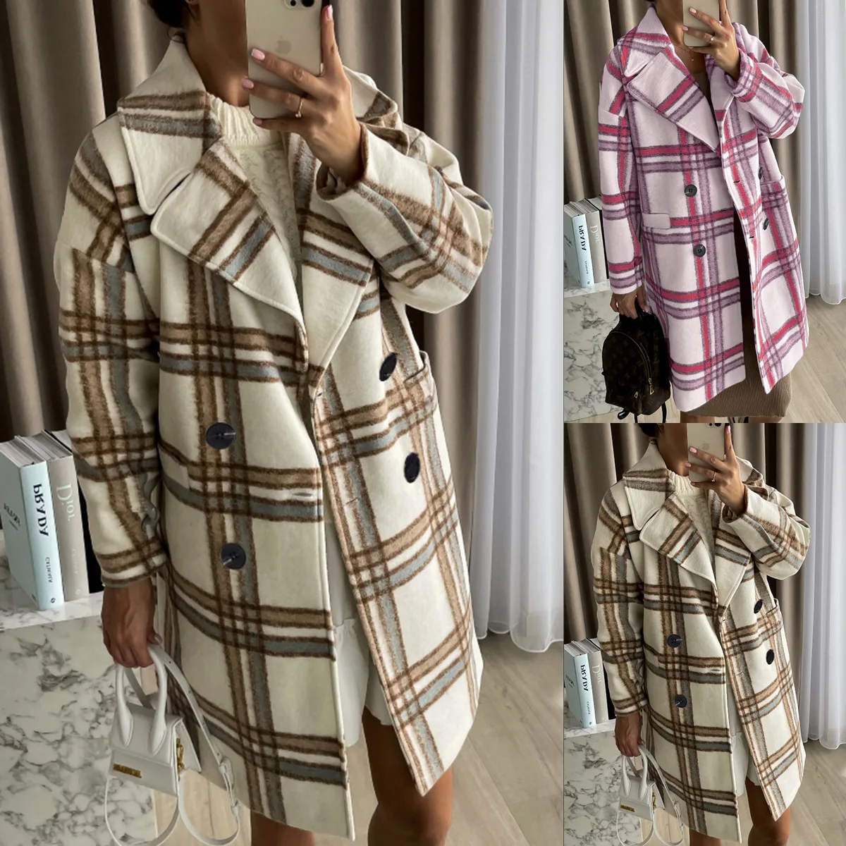 Women's Plaid Coat 2021 Long Sleeve Suit Collar Raglan Sleeve Double Breasted Female Autumn New Jacket Fashion Streetwear Coats
Women's Plaid Coat 2021 Long Sleeve Suit Collar Raglan Sleeve Double Breasted Female Autumn New Jacket Fashion Streetwear Coats