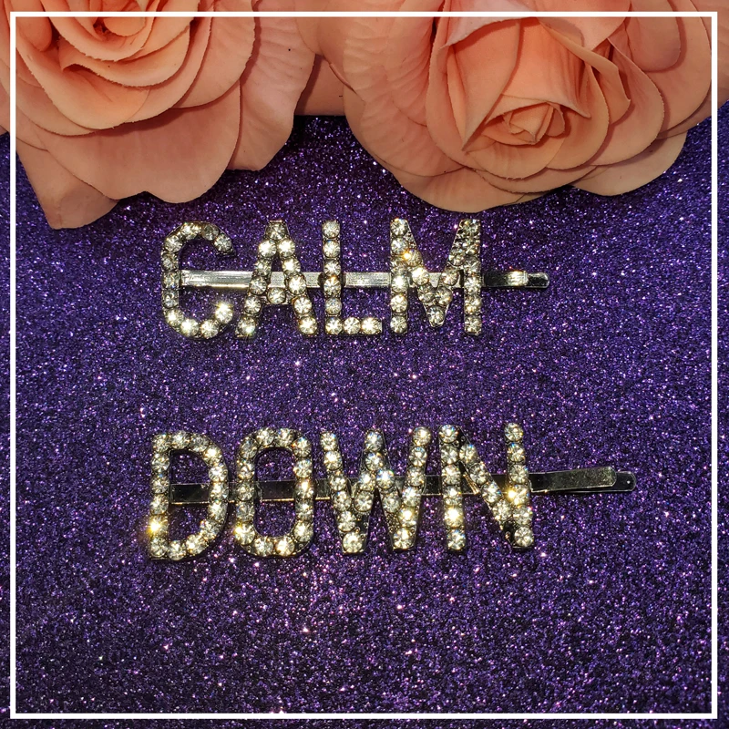 Blingbling Unique Hair Accessories Crystal Words Set Hair Pins "CALM DOWN" 2pcs/set Funny Saying Words Hairslide Bobby Pins
Blingbling Unique Hair Accessories Crystal Words Set Hair Pins "CALM DOWN" 2pcs/set Funny Saying Words Hairslide Bobby Pins