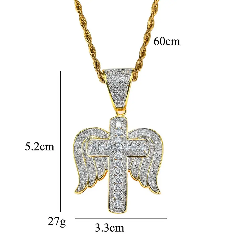 Gold Color Hip Hop AAA Zircon Micro Paved Angel Wing Cross Necklace With Long Chain For Men Women Rapper Gift
Gold Color Hip Hop AAA Zircon Micro Paved Angel Wing Cross Necklace With Long Chain For Men Women Rapper Gift