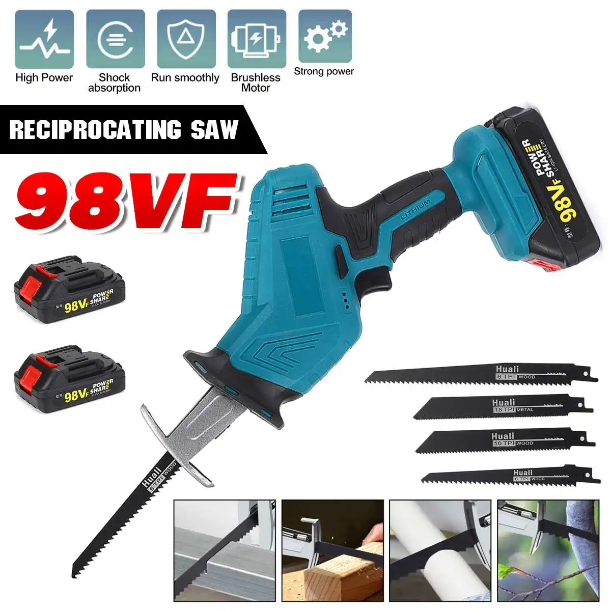 98V Cordless Reciprocating Saw Electric Saw with 4 Blades For Wood Metal Chain Saws Cutting Power Tool with 1/2 Battery
98V Cordless Reciprocating Saw Electric Saw with 4 Blades For Wood Metal Chain Saws Cutting Power Tool with 1/2 Battery