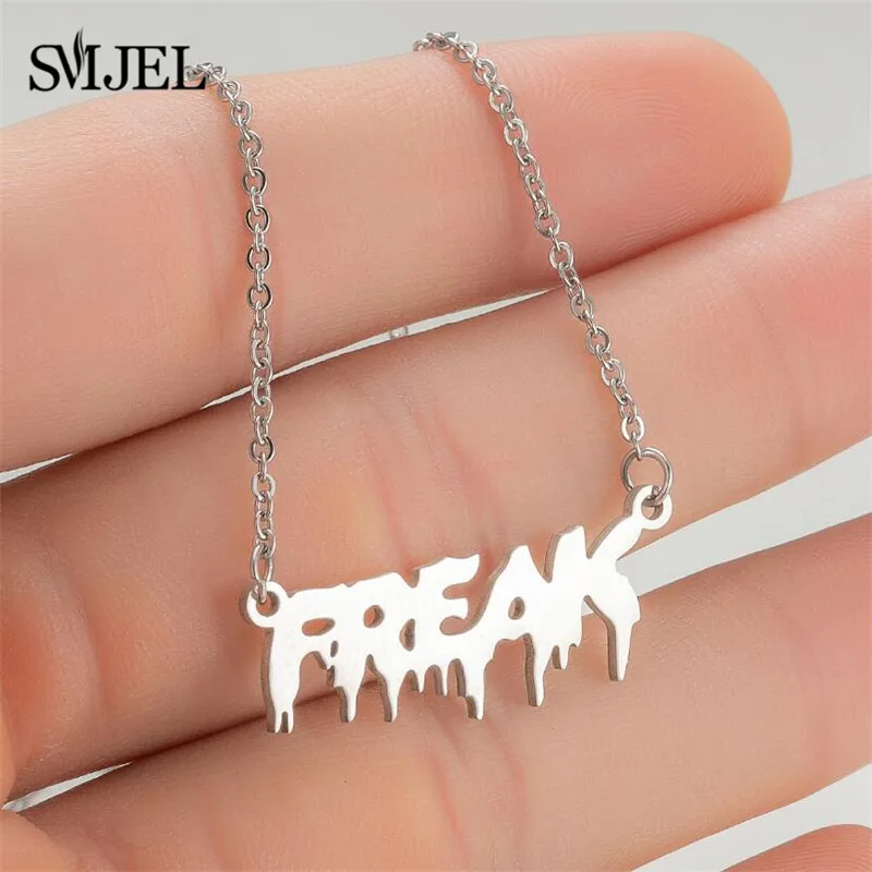 Hip Hop Stainless Steel Art Letter FREAK Pendant Necklace Women Fashion Street Babygirl Charms Clavicle Chain Necklaces Jewelry
Hip Hop Stainless Steel Art Letter FREAK Pendant Necklace Women Fashion Street Babygirl Charms Clavicle Chain Necklaces Jewelry
