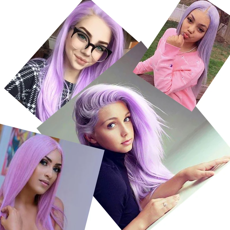 

Фиолетовый длинный прямой синтетический парик на сетке спереди пурпурный Косплей парики для женщин термостойкий парик на сетке