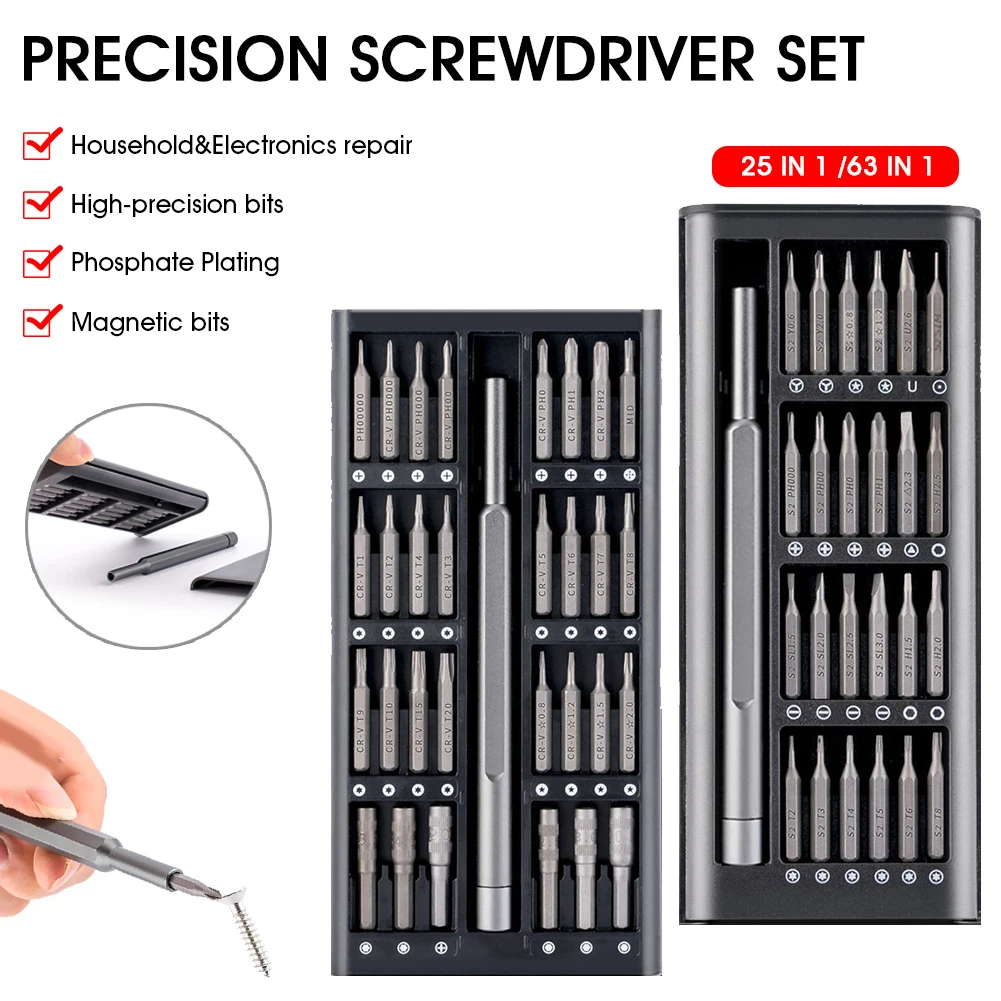 Precision Screwdriver Set Cr-V Steel Magnetic Driver and Bits Electronics Repair Tool Kit for Phones Computers Watches
Precision Screwdriver Set Cr-V Steel Magnetic Driver and Bits Electronics Repair Tool Kit for Phones Computers Watches