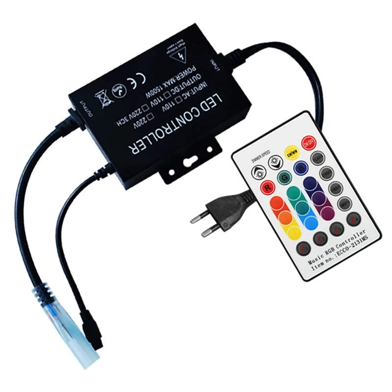 

Светодиодный RGB-светильник, 220 В, музыкальный пульт дистанционного управления для светодиодных лент 5050 / 3528 RGB (штепсельная Вилка европейског...