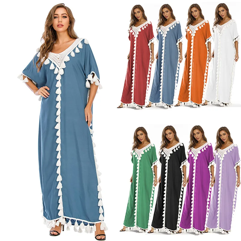 Eid Ramadan Dubai Turkey Muslim Dress Women Boho Summer Tassel Moroccan Kaftan Islam Clothing India Ropa Long Robes Evening Gown
Eid Ramadan Dubai Turkey Muslim Dress Women Boho Summer Tassel Moroccan Kaftan Islam Clothing India Ropa Long Robes Evening Gown