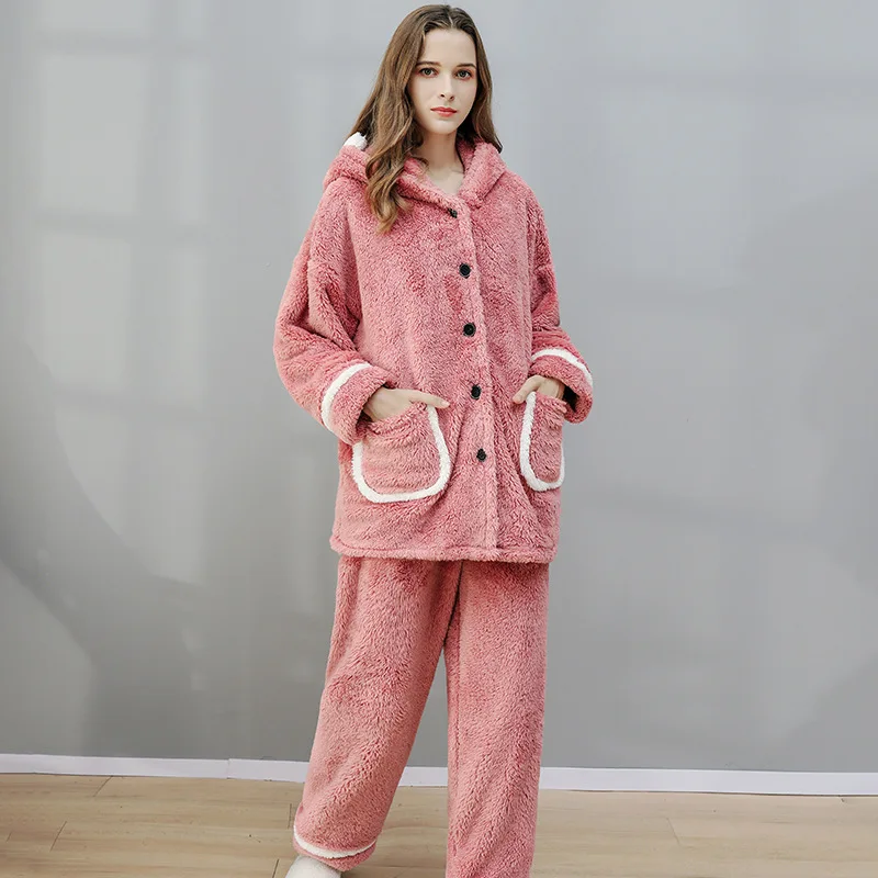 Winter Thick Hooded Pajamas Suit Sleepwear Women Flannel Nightwear Couples Cute 2PCS Shirt&pants Homewear Warm Pyjamas Nightwear
Winter Thick Hooded Pajamas Suit Sleepwear Women Flannel Nightwear Couples Cute 2PCS Shirt&pants Homewear Warm Pyjamas Nightwear