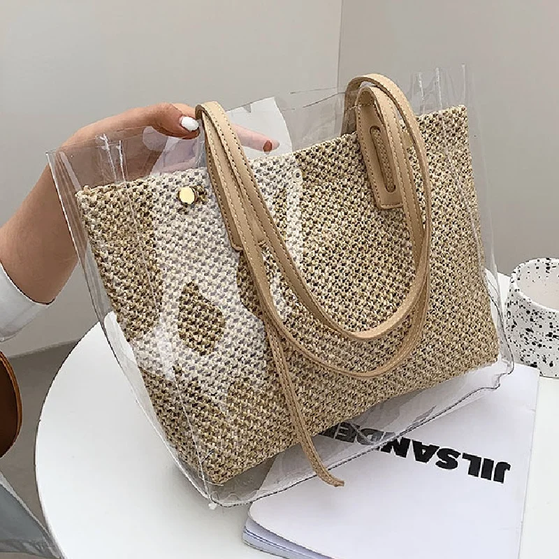 Fashion 2-piece Set Ladies Jelly Transparent Bag Simplicity Large-capacity Handbag Summer New Bohemian Beach Travel Shoulder Bag
Fashion 2-piece Set Ladies Jelly Transparent Bag Simplicity Large-capacity Handbag Summer New Bohemian Beach Travel Shoulder Bag