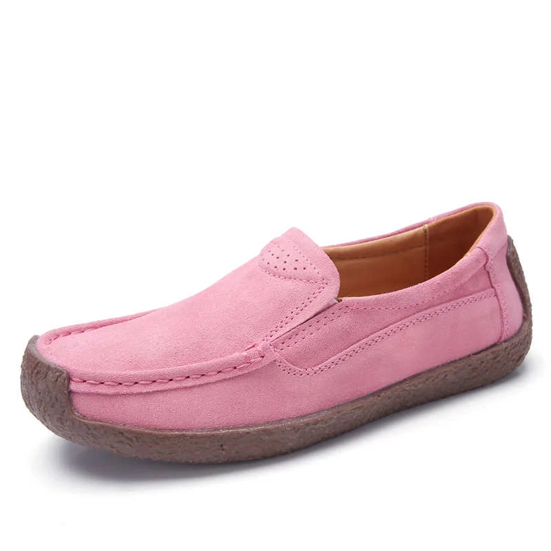 

2021 New Spring Autumn Women Moccasins Suede Leather Flats Square Toe Comfortable Slip-on Shoes Fall Casual Apricot Loafers Lady