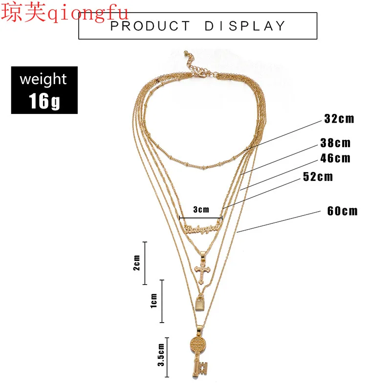 2021 new fashion English letter cross key lock rose gold multi-layer necklace exaggerated personality amulet spiritual jewelry
2021 new fashion English letter cross key lock rose gold multi-layer necklace exaggerated personality amulet spiritual jewelry