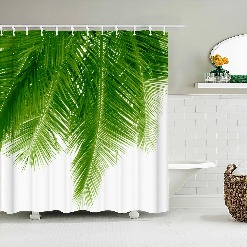 

Green Plants Leaves 3D Shower Curtains Bamboo Palm Trees Bathroom Curtain Waterproof Fabric Bathtub Decor 180*180cm With Hooks