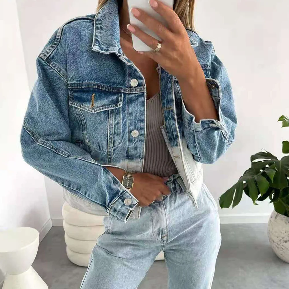 Women Denim Jacket Autumn Spring Cowboy Patchwork Casual Long Sleeve Button Pocket Short Outerwear Female Tops
Women Denim Jacket Autumn Spring Cowboy Patchwork Casual Long Sleeve Button Pocket Short Outerwear Female Tops