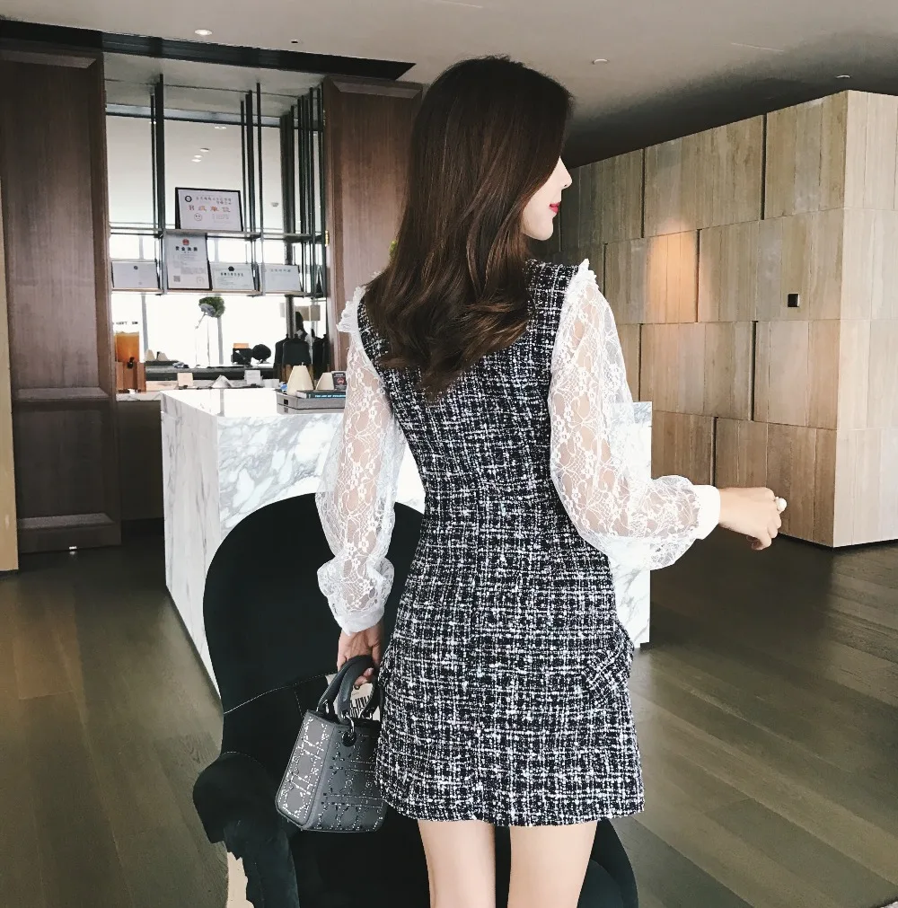 2 Piece Set Dress Women Ruffles Bow Shirt Lace Top+Double Breasted Plaid Tweed Vest Dress
2 Piece Set Dress Women Ruffles Bow Shirt Lace Top+Double Breasted Plaid Tweed Vest Dress