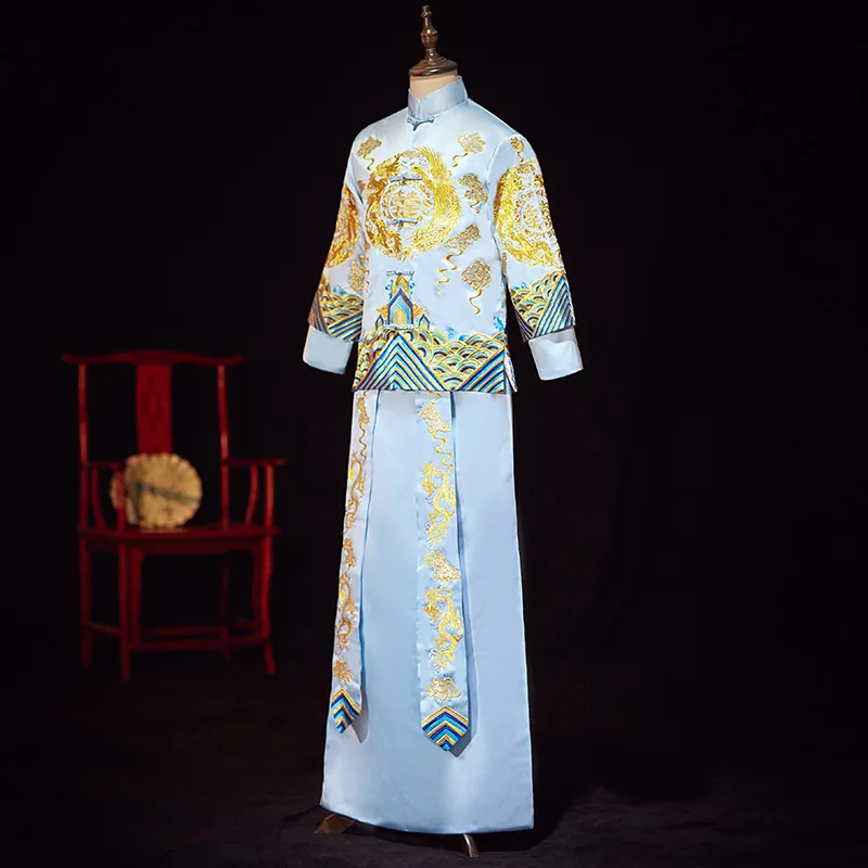 XiuHe Blue Traditional Chinese wedding gown Chinese Style Groom Wedding Suit Men Cheongsam Long Sleeve Tang Suit
XiuHe Blue Traditional Chinese wedding gown Chinese Style Groom Wedding Suit Men Cheongsam Long Sleeve Tang Suit