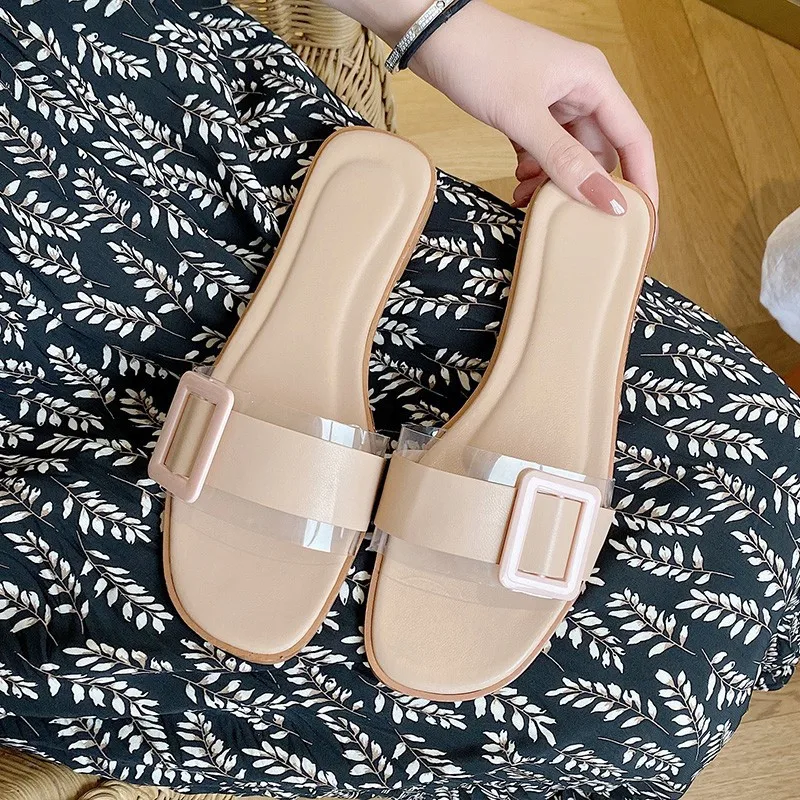 Fashionable Summer Transparent Square Buckle Women Slippers Flat Shoes Beach Sandals
Fashionable Summer Transparent Square Buckle Women Slippers Flat Shoes Beach Sandals