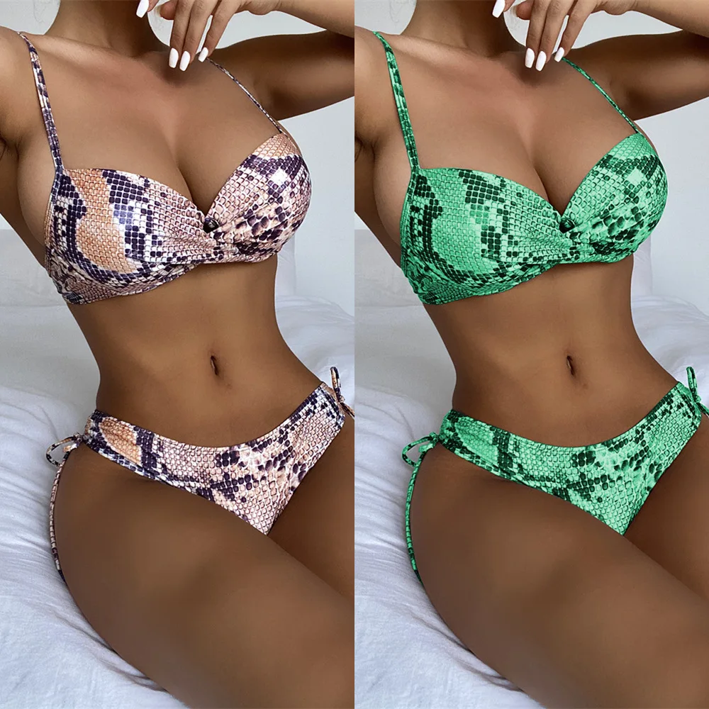 

Sexy bikini set women Snake-print Push Up Swimsuit Underwire Swimwear Summer bathers bathing suit Tanga Biquini Beach Wear