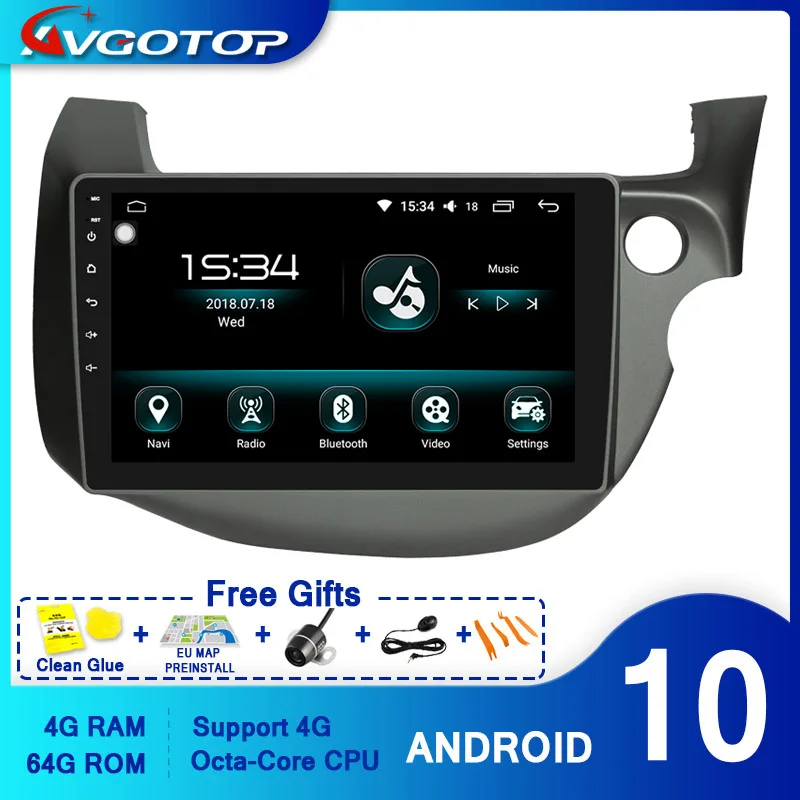 Универсальный автомобильный DVD плеер AVGOTOP Android 10 0 для HONDA 2009 2013 FIT/JAZZ RHD 4 гб RAM 64 FLASH