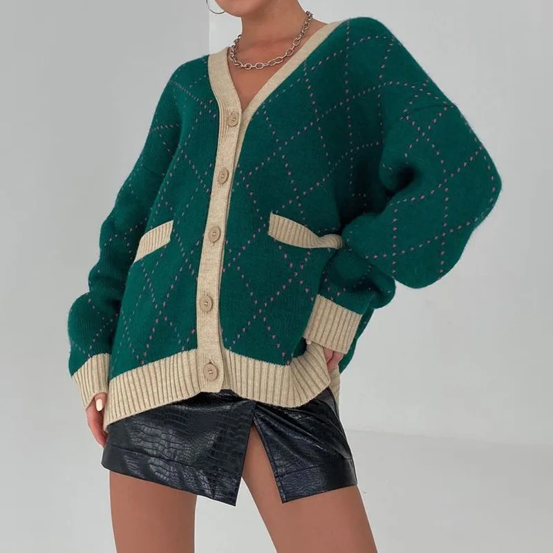 Loose Argyle Green Winter Women Cardigans 2021 V Neck Casual Knitted Coats Oversized Long Sleeve Y2K Sweater Fashion Basic Tops
Loose Argyle Green Winter Women Cardigans 2021 V Neck Casual Knitted Coats Oversized Long Sleeve Y2K Sweater Fashion Basic Tops
